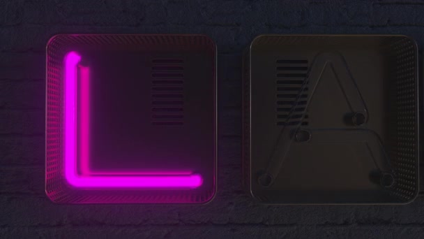 LAS VEGAS panou făcut cu litere strălucitoare de neon în întuneric. animație 3D — Videoclip de stoc