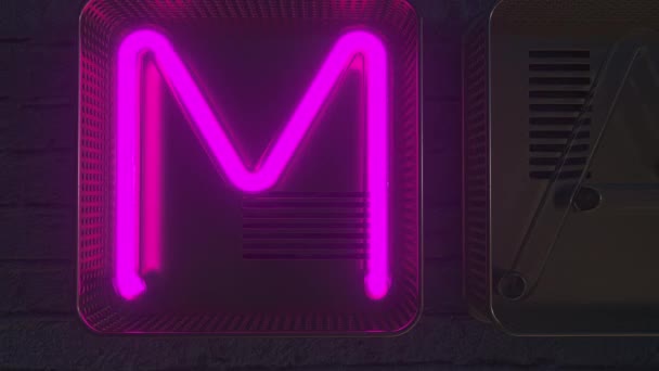MARRY ME tabuleta feita com letras de néon brilhantes no escuro. Animação 3D — Vídeo de Stock