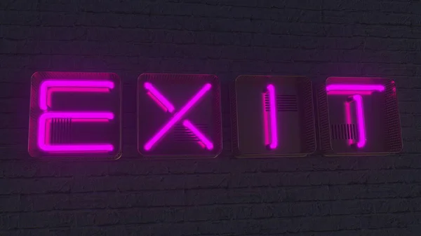 Πινακίδα EXIT κατασκευασμένη με λαμπερά γράμματα νέον στο σκοτάδι. 3D απόδοση — Φωτογραφία Αρχείου