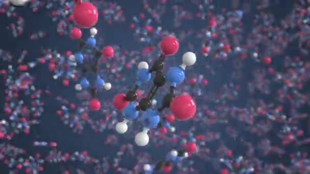 Uric acid molecule made with balls, isolated molecular model. Looping 3D animation or motion background — Stockvideo
