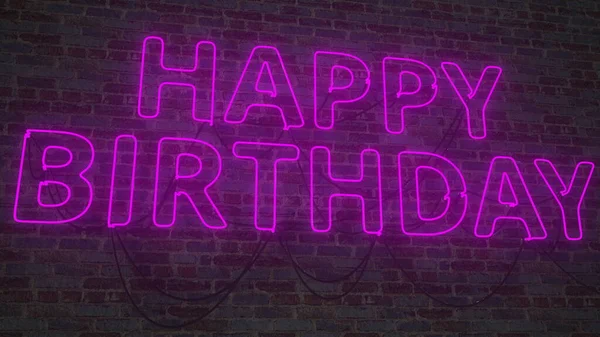 HAPPY BIRTHDAY Schild aus leuchtenden Neonröhren. 3D-Rendering — Stockfoto