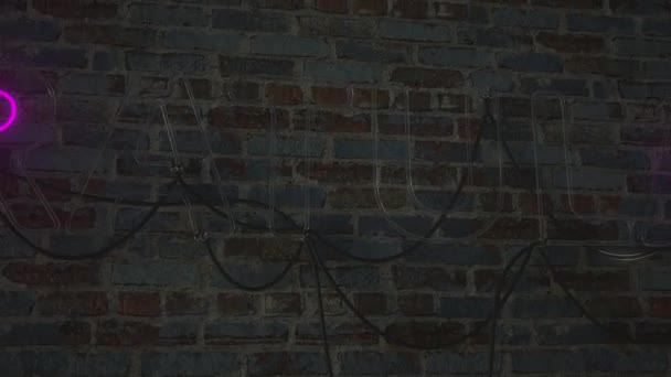 Знак, зроблений зі світяться неонових світлових труб. 3D анімація — стокове відео