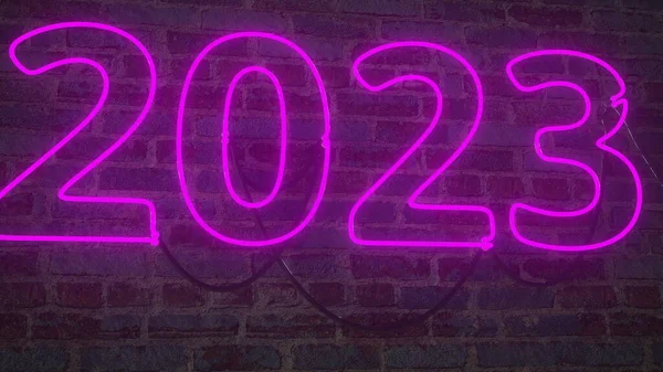 Знак 2023 року, зроблений зі світяться неонових світлових труб. 3D візуалізація — стокове фото