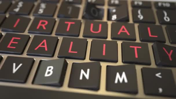 VIRTUAL REALITY text being revealed with flipping keys of computer keyboard. Modern technology related conceptual 3D animation — Stock videók