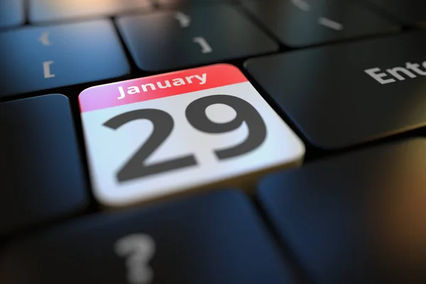 January 29 date on a keyboard key, 3d rendering — Stock Photo, Image