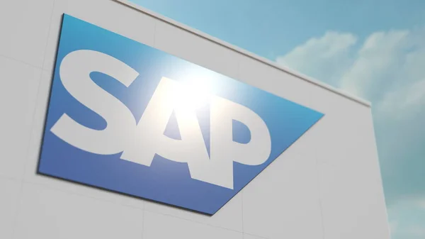 Logo de SAP SE en la pared. Representación Editorial 3D — Foto de Stock