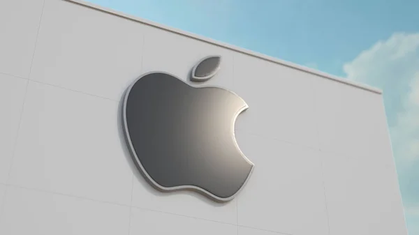 Logo Apple Inc. na stěně. Editorial 3D rendering — Stock fotografie