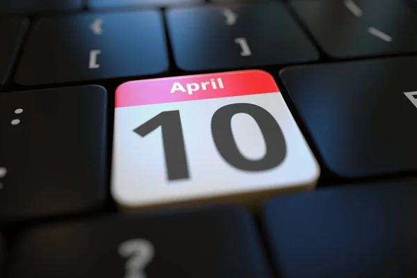 April 10 date on a keyboard key, 3d rendering — Stock fotografie