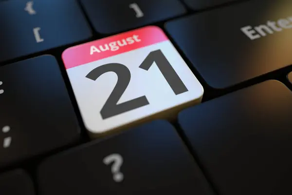 21 серпня дата на клавіатурі, 3d візуалізація — стокове фото