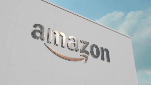 Amazon.com, Inc. Logosu duvarda. 3B Düzenleme — Stok fotoğraf
