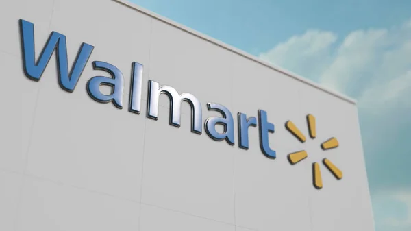 Walmart, Inc. logotipo na parede. Renderização 3D editorial — Fotografia de Stock