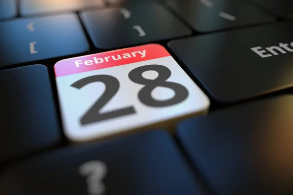 28. února datum na klávesnici, konceptuální 3d vykreslování — Stock fotografie
