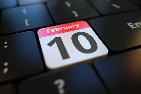 Datum 10. února na klávesnici, 3D vykreslování — Stock fotografie