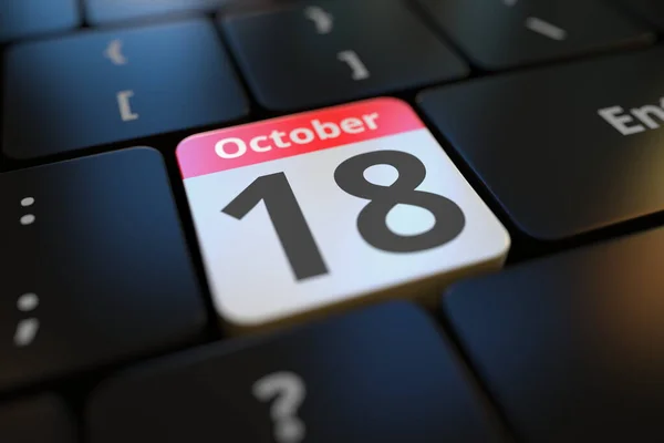 18 października data na klawiszu klawiatury, renderowanie 3d — Zdjęcie stockowe
