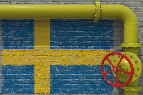 Rör med ventil och flagga i Sverige. 3d-konvertering — Stockfoto