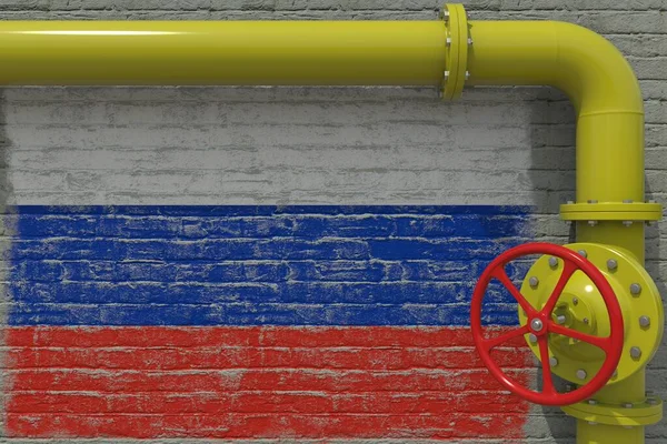 Flag of Russia and industrial pipe with valve. 3d rendering — Stock Photo, Image