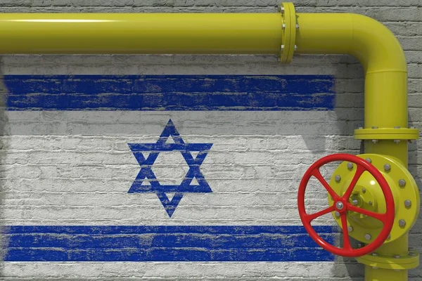 Σημαία Ισραήλ και βιομηχανικός σωλήνας με βαλβίδα. 3d απόδοση — Φωτογραφία Αρχείου