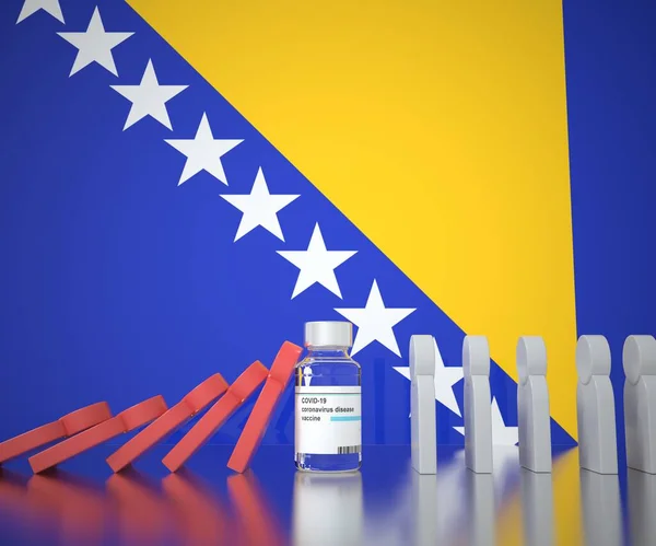 COVID-19 квіткова вакцина запобігає падінню людей на прапорі Боснії. Медичний концептуальний 3D-рендеринг — стокове фото