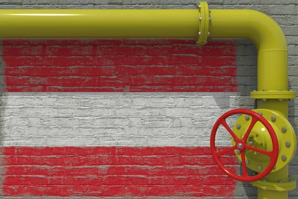 Målad flagga Österrike och gult rör med ventil, 3D-rendering — Stockfoto