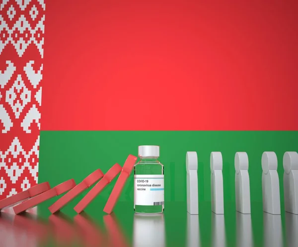 Flagge von Weißrussland und COVID-19 Impfstoff, der verhindert, dass die Zahl der Menschen sinkt. Nationales Impfkonzept, 3D-Rendering — Stockfoto