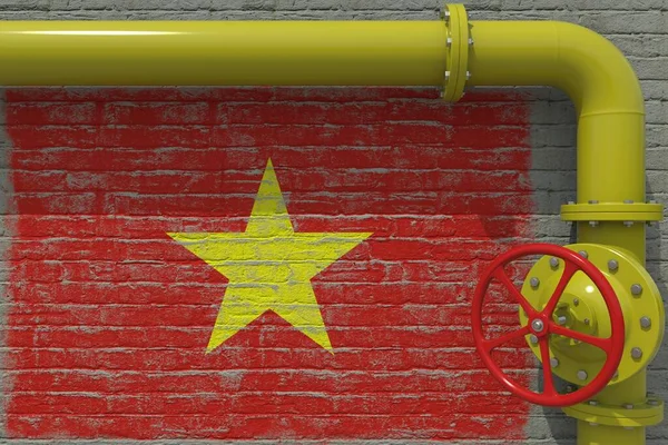 Painted flag of Vietnam and yellow pipe with valve, 3d rendering — Stock Photo, Image