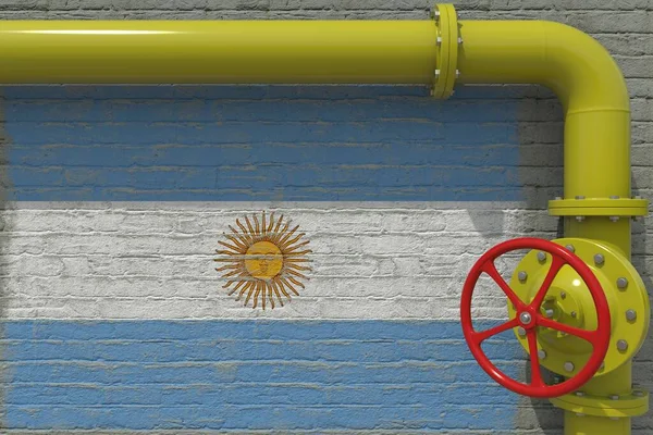 Pijp met klep en vlag van Argentinië. 3d destructie — Stockfoto