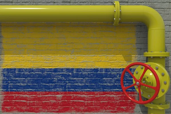Bandiera della Colombia e tubo industriale con valvola. rendering 3d — Foto Stock