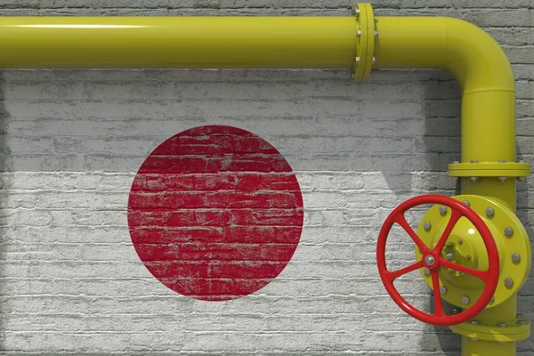 Bendera Jepang dan pipa industri dengan katup. Rendering 3d — Stok Foto