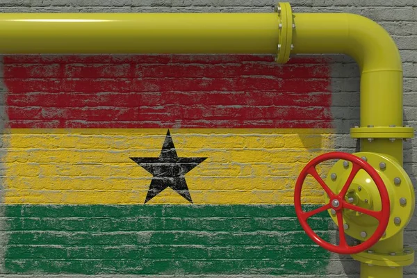 Bandera de Ghana y tubo industrial con válvula. renderizado 3d — Foto de Stock