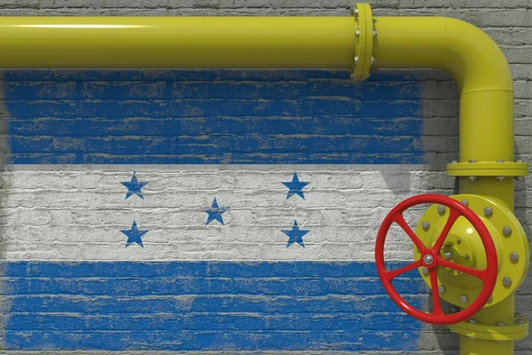 Σημαία Ονδούρας και βιομηχανικός σωλήνας με βαλβίδα. 3d απόδοση — Φωτογραφία Αρχείου