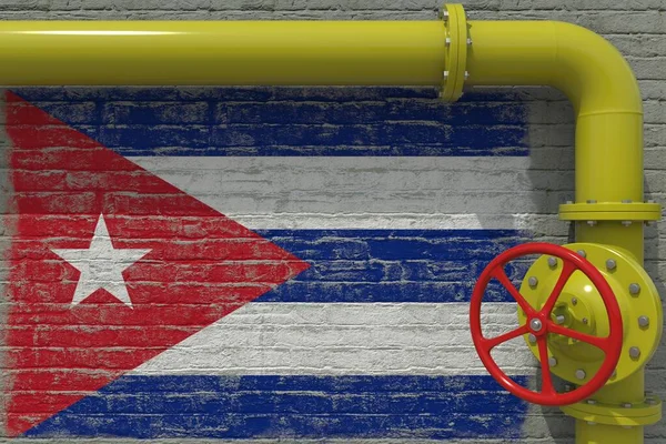 Drapeau de Cuba et tuyau industriel avec valve. Rendu 3d — Photo