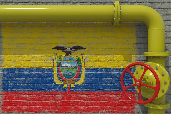 Раскрашенный флаг Эквадора и желтая труба с клапаном, 3D рендеринг — стоковое фото