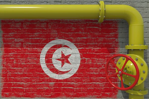 チュニジアの旗とバルブ、 3Dレンダリングと黄色のパイプを塗装 — ストック写真