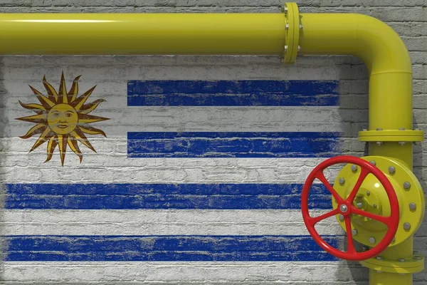 Флаг Уругвая и трубы промышленного назначения с клапаном. 3d-рендеринг — стоковое фото