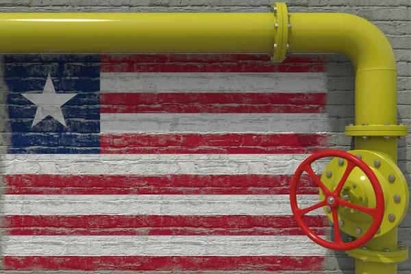 Намальований прапор Ліберії і жовта труба з клапаном, 3d рендеринг — стокове фото