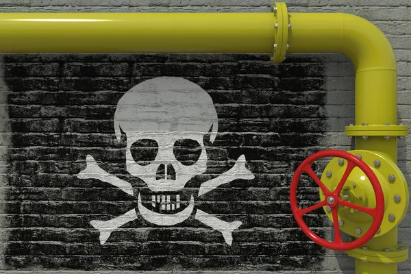 Труба с клапаном и пиратский флаг Веселого Роджера. 3d-рендеринг — стоковое фото