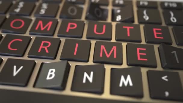 COMPUTER CRIME Text, der mit Klapptasten der Computertastatur enthüllt wird. Moderne technologiebezogene konzeptionelle 3D-Animation — Stockvideo