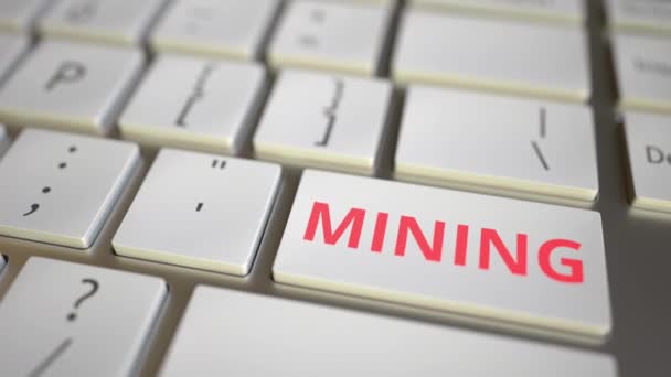 Mining key being destroyed on the computer keyboard. Conceptual 3D animation — Stock Video