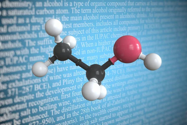 Alkoholwissenschaftliches Molekularmodell, 3D-Rendering — Stockfoto