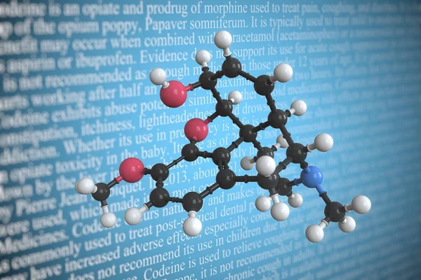Naukowy model molekularny kodeiny, renderowanie 3D — Zdjęcie stockowe