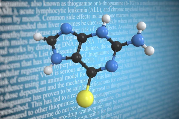 Molecular model of tioguanine, 3D rendering