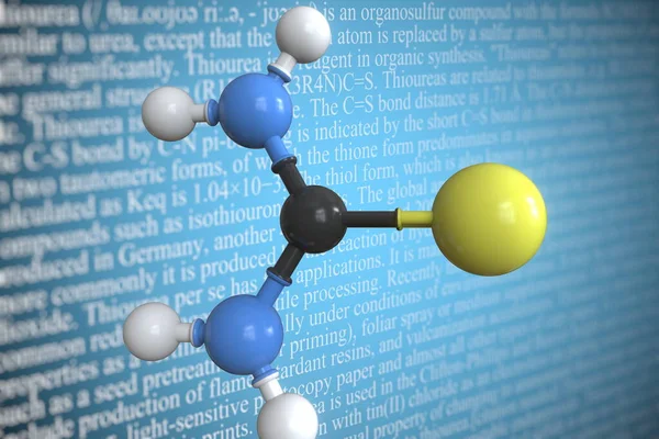 Molekularmodell von Thiourea, 3D-Rendering — Stockfoto