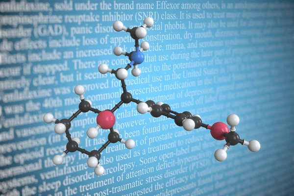 Molekularmodell von Venlafaxin, 3D-Rendering — Stockfoto
