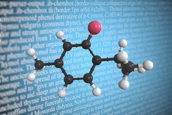 Wissenschaftliches molekulares Thymol-Modell, 3D-Rendering — Stockfoto