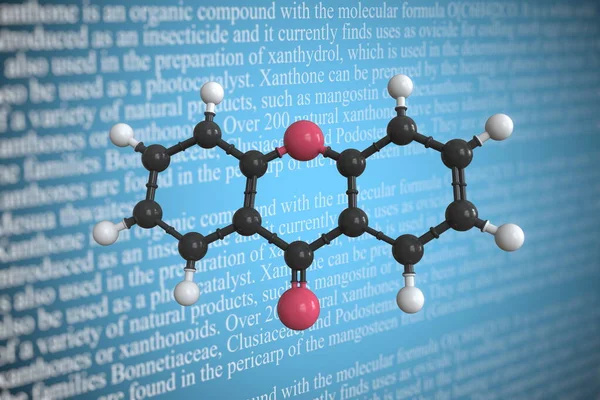 Научная молекулярная модель Xanthone, 3D рендеринг — стоковое фото