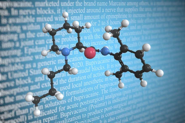 Bupivacaine wissenschaftliches molekulares Modell, 3D-Rendering — Stockfoto