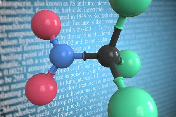 Chloropicrin scientific molecular model, 3D rendering