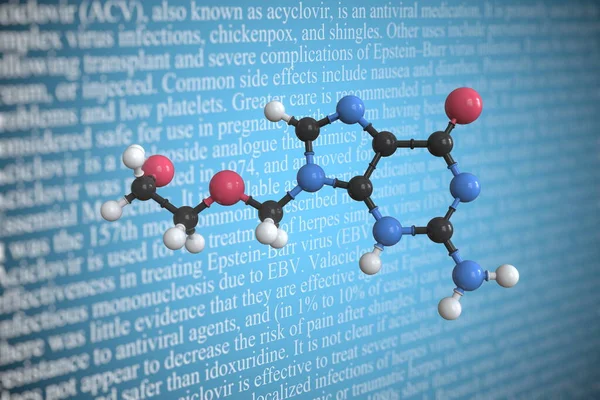 Molekularmodell von Acyclovir, 3D-Rendering — Stockfoto