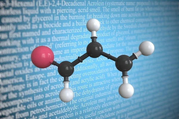 Molekularmodell von Acrolein, 3D-Rendering — Stockfoto