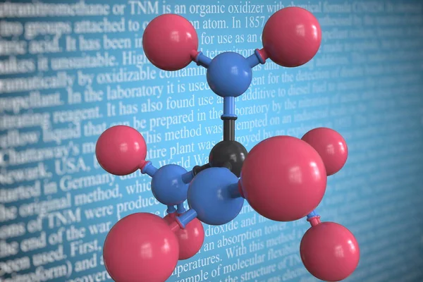 Tetranitromethane scientific molecular model, 3D rendering